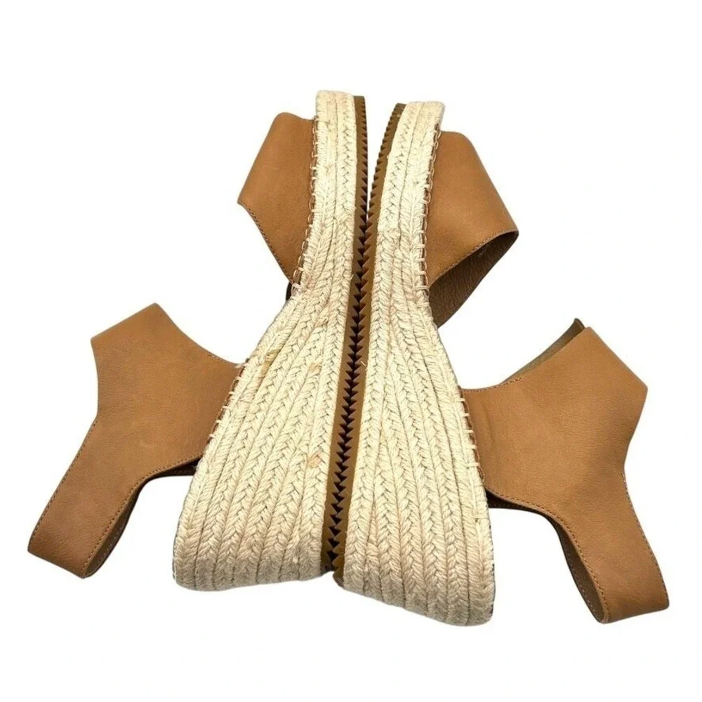 Eileen Fisher Tan Leather Espadrille‎ Wedge Sandals Ankle Strap Womens Size 11